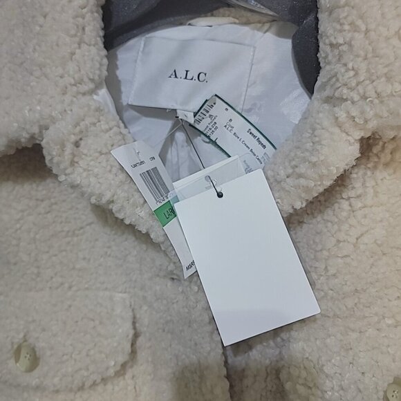 A.L.C. Size L Cream Beige Cambrie Faux Shearling Shirt Jacket NWT - Picture 6 of 10